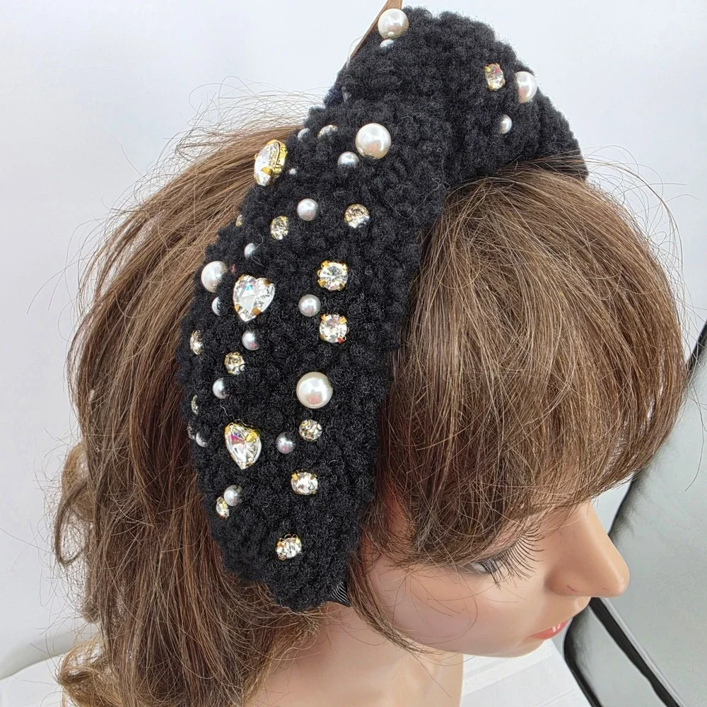 SIMPLY SOUTHERN‎ BlackTeddy Fleece Pearl Rhinestone Embellished Headband NWT